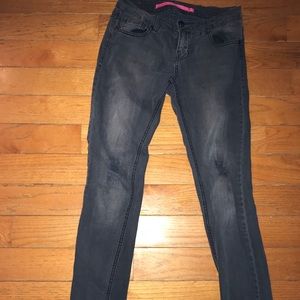 Gray low-rise ripped jeans